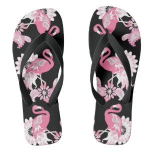 Moderne schwarze wunderliche tropische Vogel Rosa Badesandalen