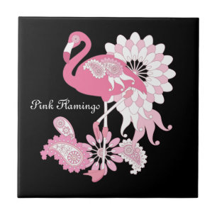 Moderne schwarze wunderliche tropische Vogel Rosa  Fliese