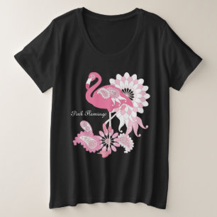 Moderne schwarze wunderliche tropische Vogel Rosa Große Größe T-Shirt