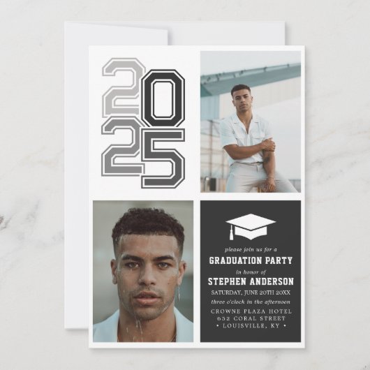 Moderne Schwarzes Foto-Graduierungspartei Einladung (Vorderseite)