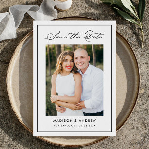 Moderne Schwarzrand-Schrift-Foto-Hochzeit Save The Date