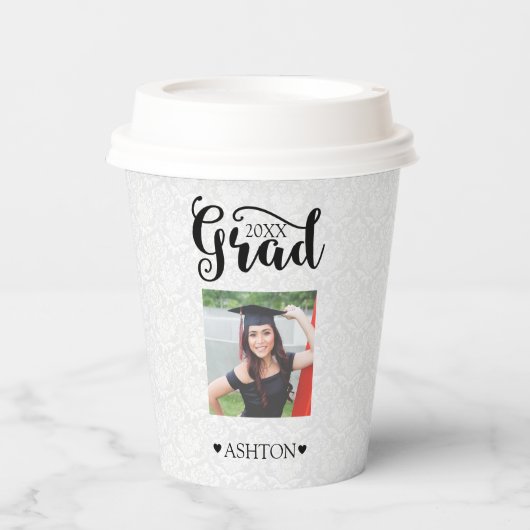 Moderne Schwarztypografie und Foto Paper Cup Pappbecher (Vorderseite)