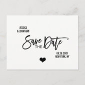 Moderne Schwarzweiß-Hochzeit spart das Datum Ankündigungspostkarte (Vorderseite)