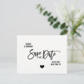 Moderne Schwarzweiß-Hochzeit spart das Datum Ankündigungspostkarte (Stehend Vorderseite)