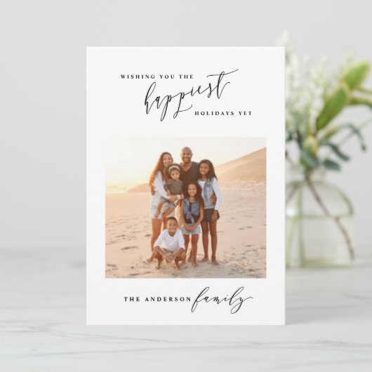 Moderne Schwarzweiß-Schrift 1 Foto Weihnachten (Stehend Vorderseite)