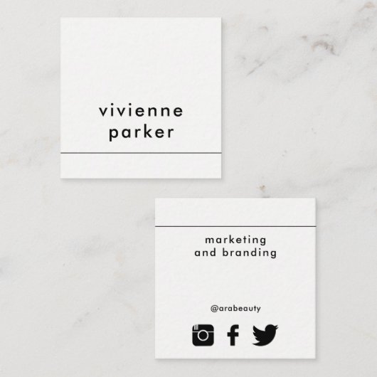 Moderne Schwarzweiss-| sozial-Medium-Vernetzung Quadratische Visitenkarte (Vorne/Hinten)