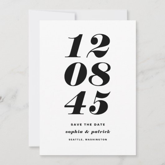 Moderne Schwarzweiß-Weiß-Datums-Typografie Save The Date (Vorderseite)