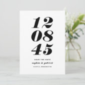 Moderne Schwarzweiß-Weiß-Datums-Typografie Save The Date (Stehend Vorderseite)