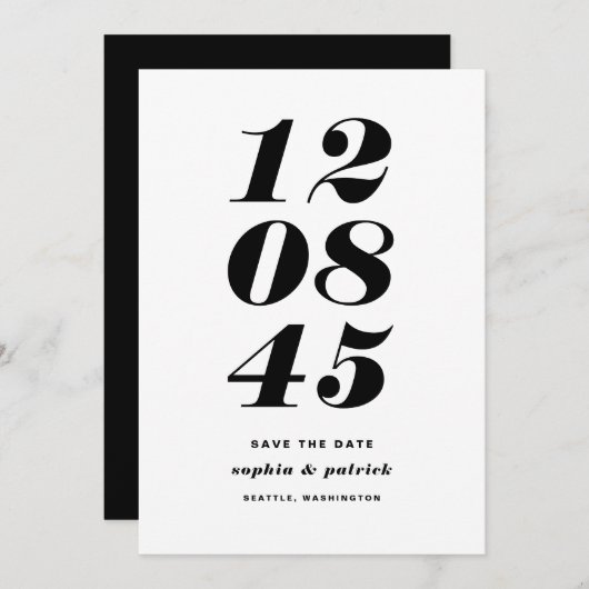 Moderne Schwarzweiß-Weiß-Datums-Typografie Save The Date (Vorne/Hinten)