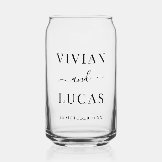 Moderne Schwarzweiß-Weiß-Festliche Minimale Hochze Dosenglas (Vorderseite)