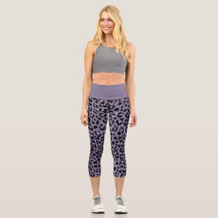 Moderne Schwarzweißdrucke mit Lila Leopard Capri Leggings