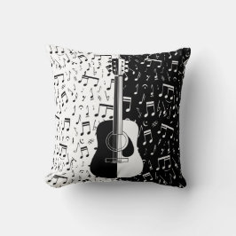 Moderne schwarzweiße Gitarre und Musiknote Kissen