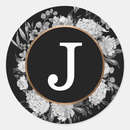 Moderne Schwarzweißfarben-Monogramm-Imitat Runder Aufkleber (Vorderseite)