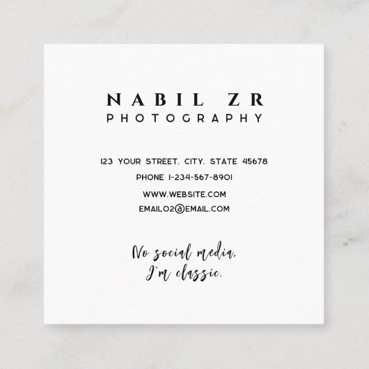 moderne Schwarzweißfotografie Quadratische Visitenkarte (Rückseite)