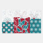 Moderne schwedische Red Blue Holiday Wrapped Gesch Rechteckiger Aufkleber (Vorderseite)