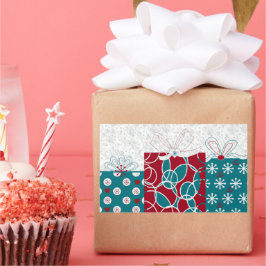 Moderne schwedische Red Blue Holiday Wrapped Gesch Rechteckiger Aufkleber