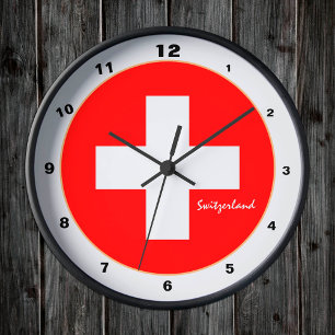 Moderne Schweizer Flagge & Schweiz Trend /Design Runde Wanduhr