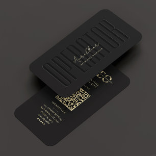 Moderne schwere Ausrüstung, schwarzes Monogramm QR Visitenkarte