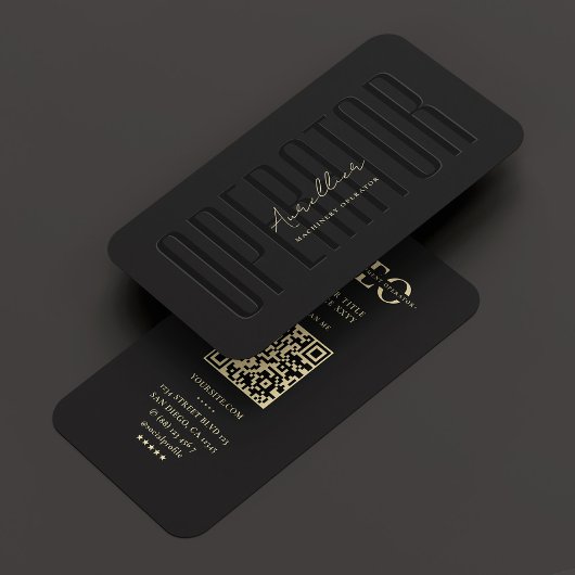 Moderne schwere Ausrüstung, schwarzes Monogramm QR Visitenkarte