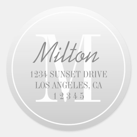 Moderne, schwindende Rücksendeadresse | Gray Ombre Runder Aufkleber (Vorderseite)