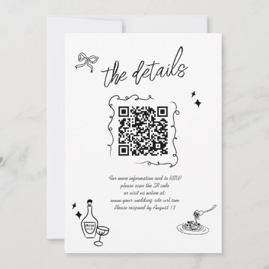 Moderne Scribble Doodle QR Code Einladung Hochzeit (Rückseite)
