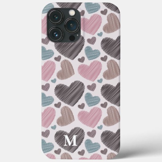 Moderne Scribble Hearts Monogram Custom Case-Mate iPhone Hülle (Rückseite)