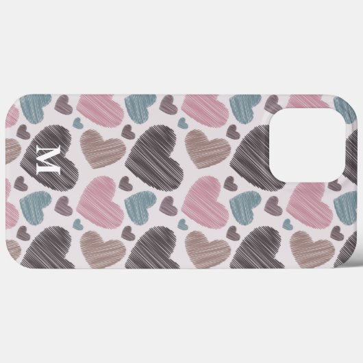 Moderne Scribble Hearts Monogram Custom Case-Mate iPhone Hülle (Rückseite (Horizontal))