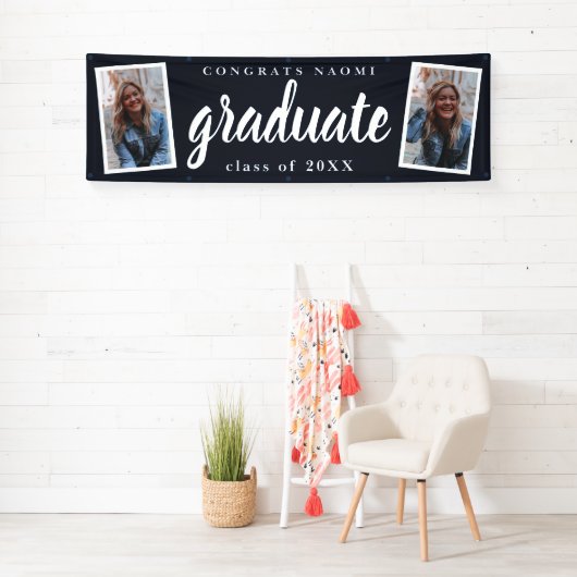 Moderne Script 2 Foto Graduation Party Banner (Insitu)