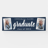 Moderne Script 2 Foto Graduation Party Banner (Horizontal)