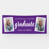 Moderne Script 2 Foto Graduation Party Banner (Horizontal)