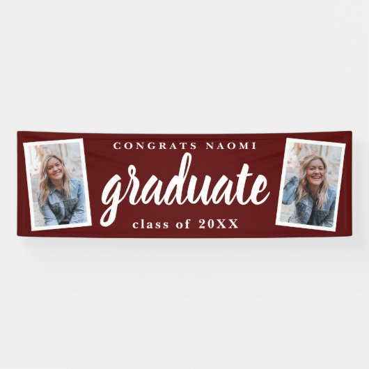 Moderne Script 2 Foto Graduation Party Banner (Horizontal)