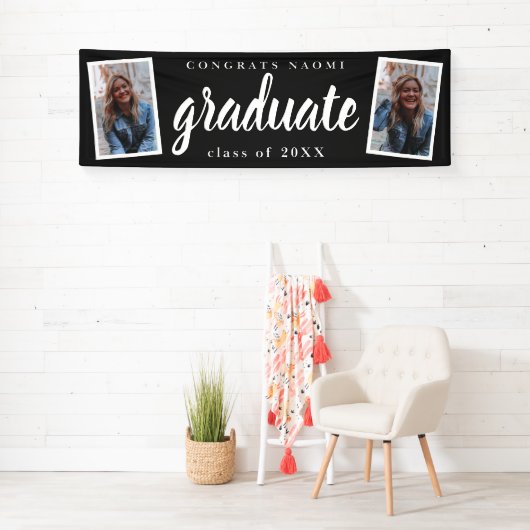 Moderne Script 2 Foto Graduation Party Banner (Insitu)