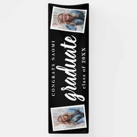 Moderne Script 2 Foto Graduation Party Banner (Vertikal)