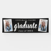 Moderne Script 2 Foto Graduation Party Banner (Horizontal)