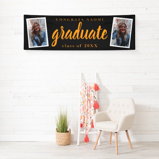 Moderne Script 2 Foto Graduation Party Banner (Insitu)
