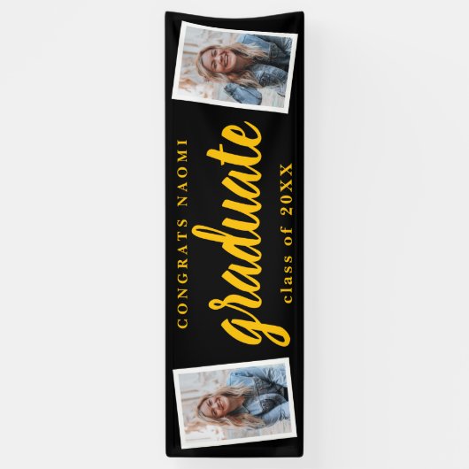 Moderne Script 2 Foto Graduation Party Banner (Vertikal)