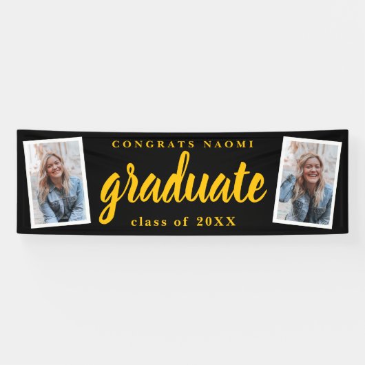 Moderne Script 2 Foto Graduation Party Banner (Horizontal)