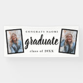 Moderne Script 2 Foto Graduation Party Banner (Horizontal)