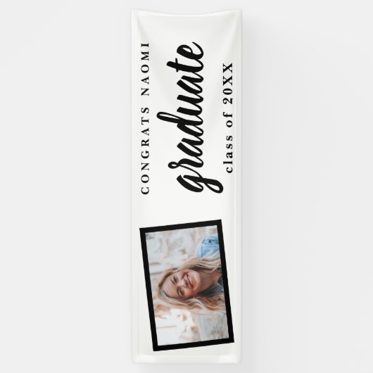 Moderne Script 2 Foto Graduation Party Banner (Vertikal)