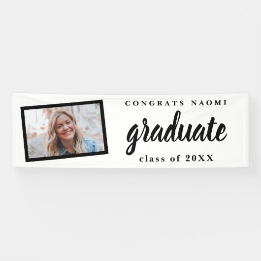 Moderne Script 2 Foto Graduation Party Banner (Horizontal)