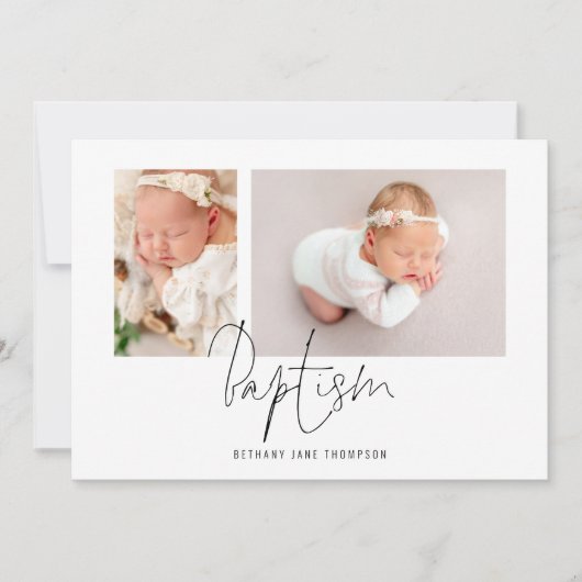 Moderne Script 2 Fotos Taufe Einladung (Vorderseite)