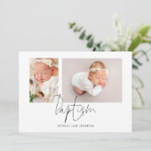 Moderne Script 2 Fotos Taufe Einladung (Stehend Vorderseite)