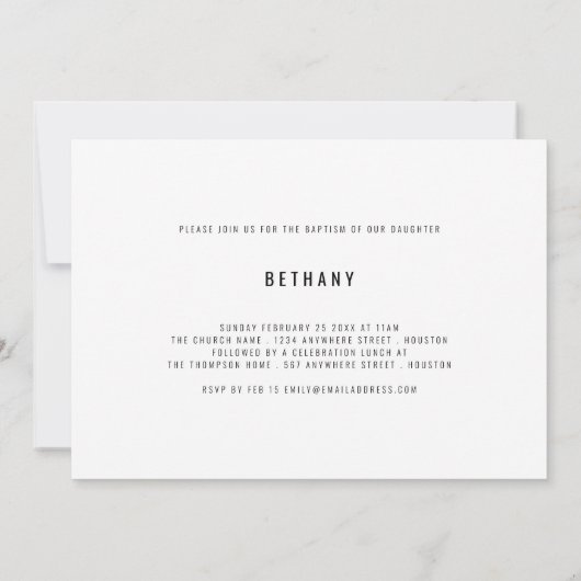 Moderne Script 2 Fotos Taufe Einladung (Rückseite)