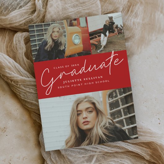 Moderne Script 3 Foto Collage Graduation Party Einladung