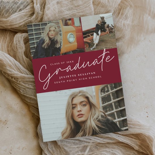 Moderne Script 3 Foto Collage Graduation Party Einladung