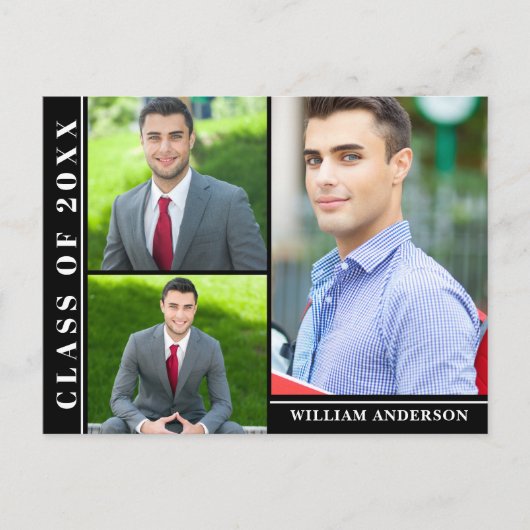 Moderne Script 3 FOTO Graduation Party Einladung Postkarte (Vorderseite)