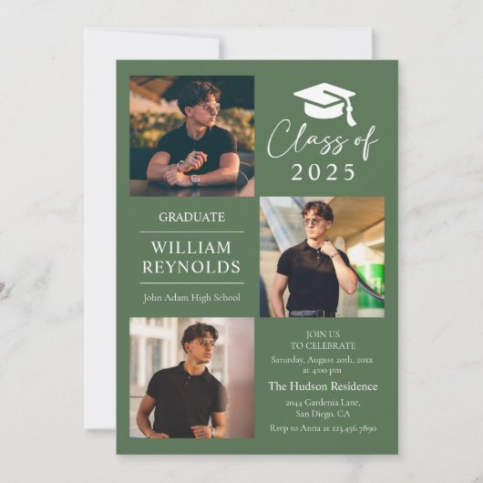 Moderne Script 4 Foto Collage Graduation Party Einladung (Vorderseite)