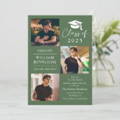 Moderne Script 4 Foto Collage Graduation Party Einladung (Stehend Vorderseite)