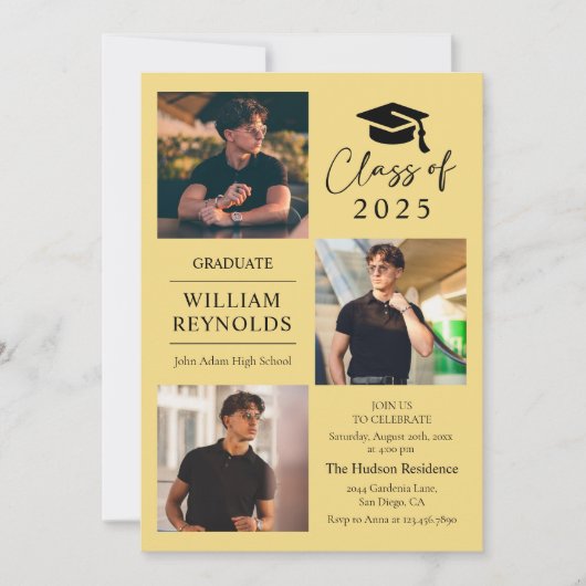 Moderne Script 4 Foto Collage Graduation Party Einladung (Vorderseite)