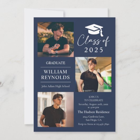 Moderne Script 4 Foto Collage Graduation Party Einladung (Vorderseite)
